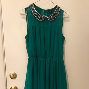 Green Dress with jeweled neckline